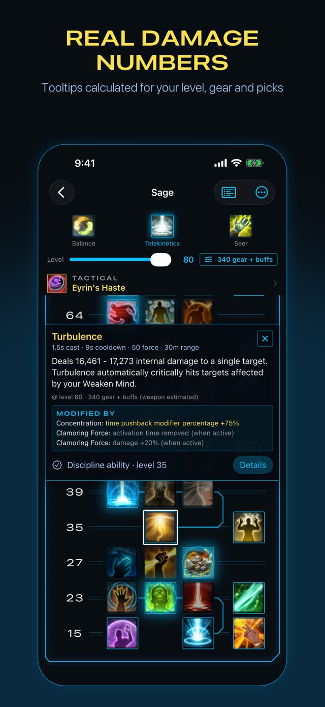 An ability tooltip with damage numbers